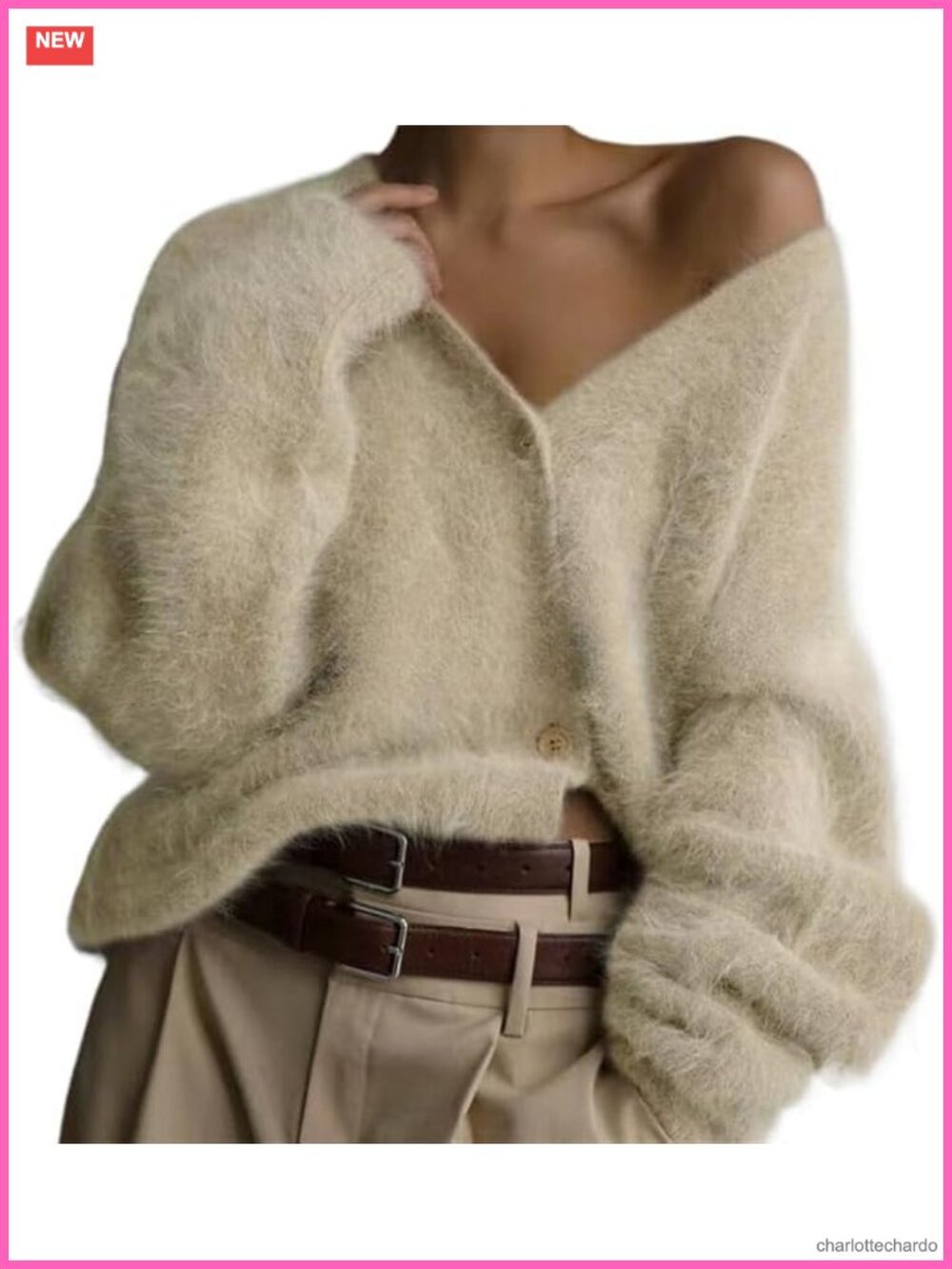 Fuzzy Mohair Cardigan Sweater Women Oversized V-Neck Button Down Y2K